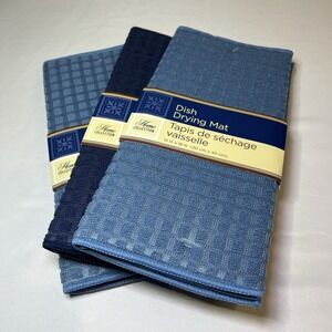 NWT Set Of 3 Home Collection Dish Drying Mats Navy Light Blue 12 x 18 Inch